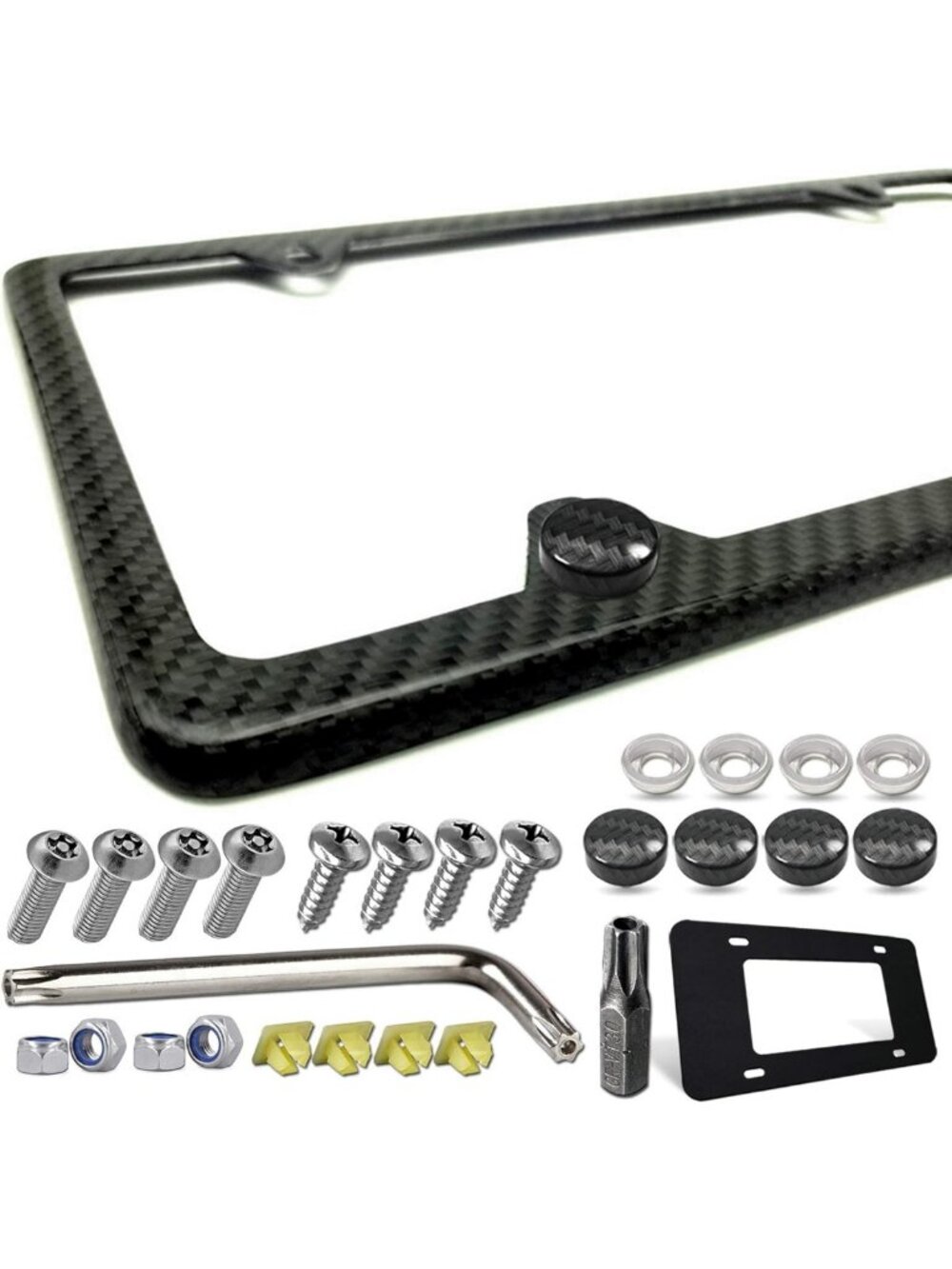Sleek Carbon Fiber License Plate Frame - Slim Black Stainless Steel Holder